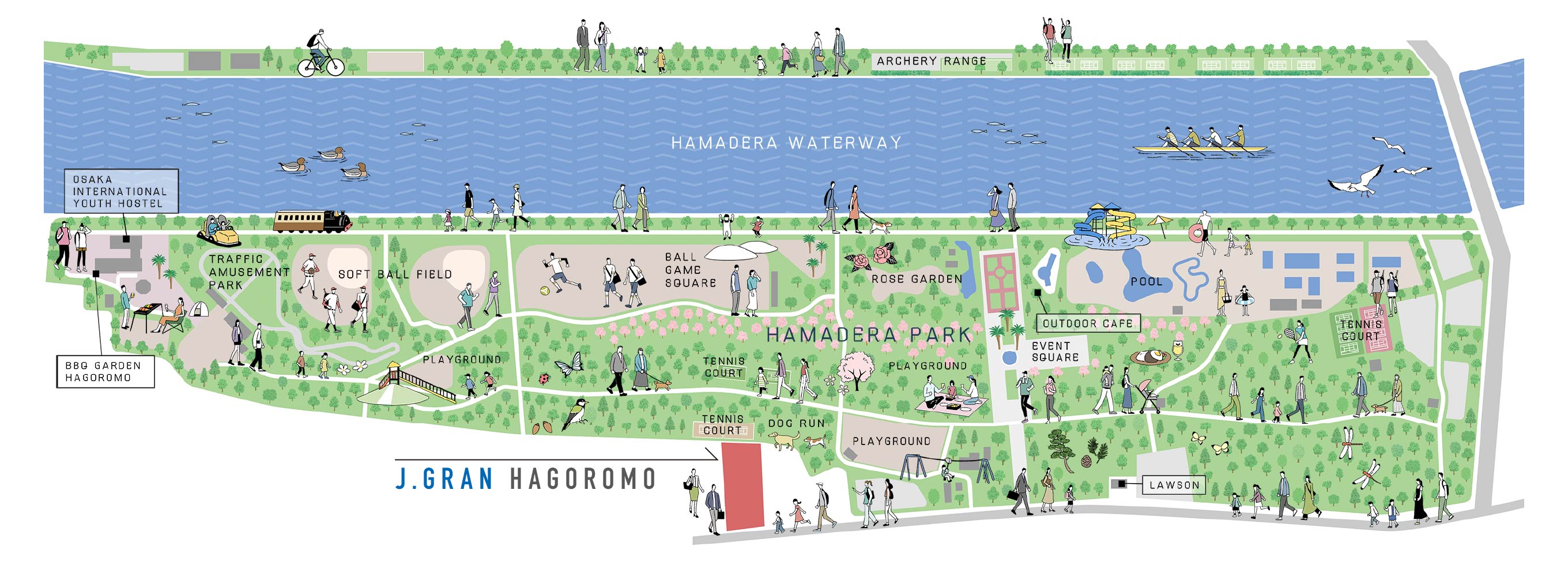 浜寺公園の敷地内を開設したイラストマップ