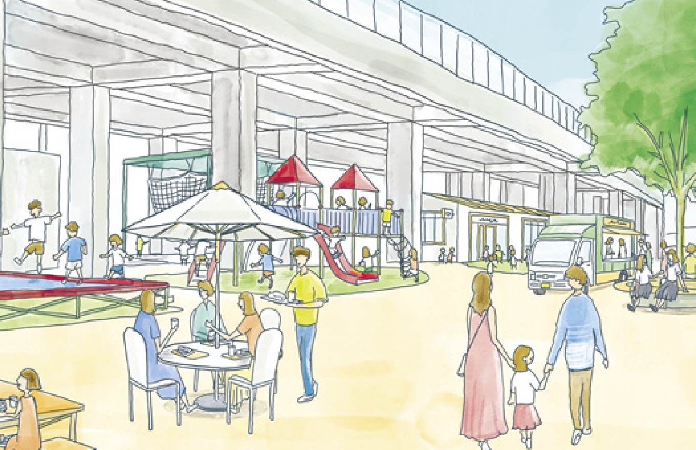 「高石」駅前の新しい駅前空間のイメージイラスト