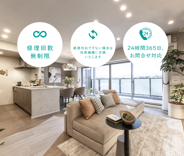 修理回数無制限・修理対応できない場合は同等機種に交換いたします・24時間365日、お問合せ対応