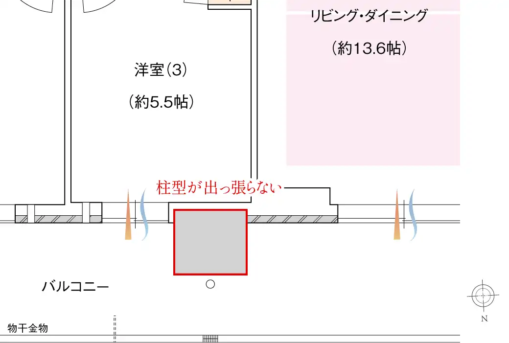 柱型が出っ張らない